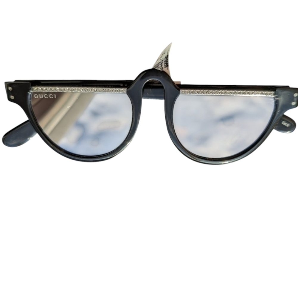 Gucci GG1368SS Sunglasses Black Half Rim Crystal Mirror Authentic NWT Designer - Picture 8 of 8